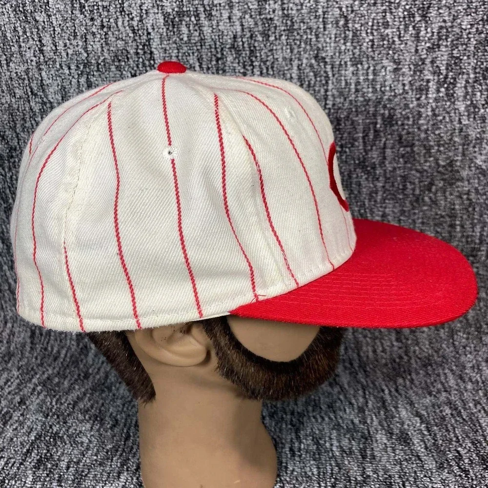 Sports Specialties Cincinnati Reds Hat Mens 7 1/2 White Red Pinstripe Fitted MLB